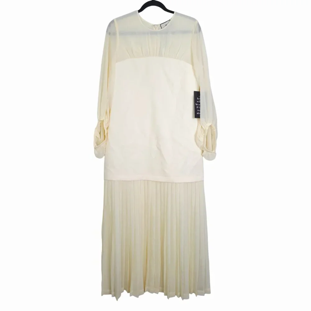 Tuckernuck Lorraine Dress Ivory Chiffon Pleated Drop Waist Bridal NWT Size M - Picture 3 of 10
